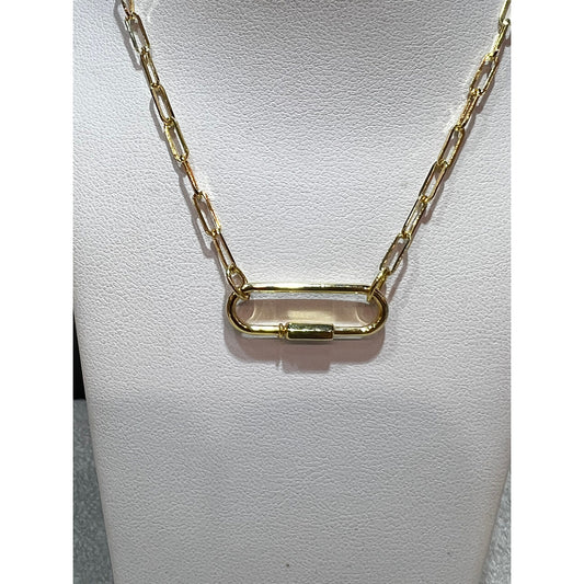 Paper Clip Link Necklace / 14k Paperclip Necklace with Pendant / 14k Link Necklace with Pendant / Paperclip Pendant Necklace for Women