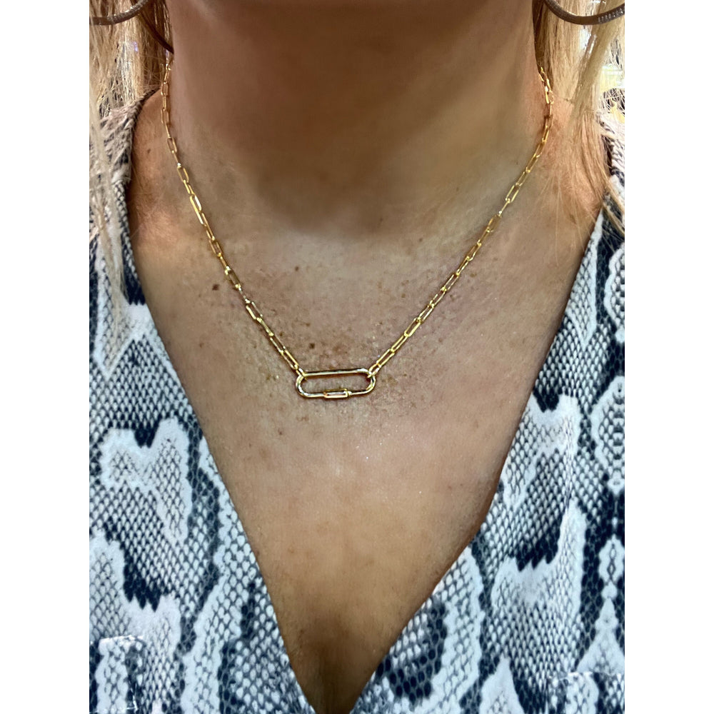 14k Yellow Gold Paperclip Link Necklace with Pendant: Charm Option