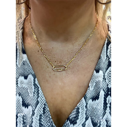 14k Yellow Gold Paperclip Link Necklace with Pendant: Charm Option