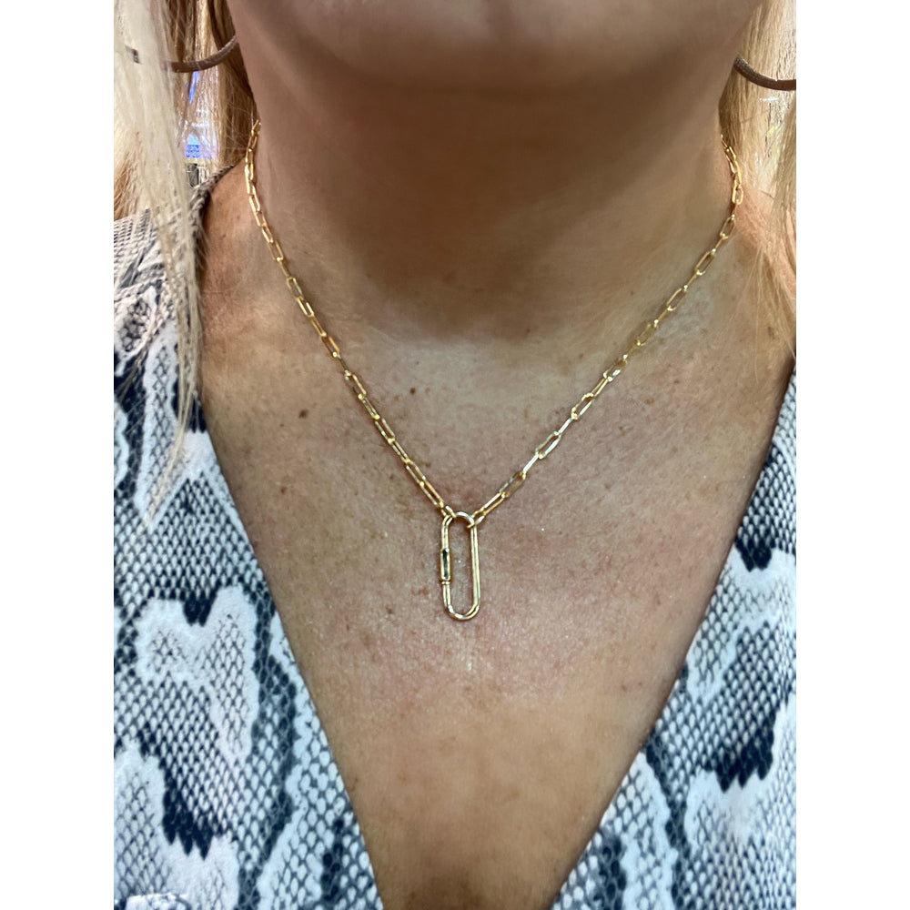 14k Yellow Gold Paperclip Link Necklace with Pendant: Charm Option