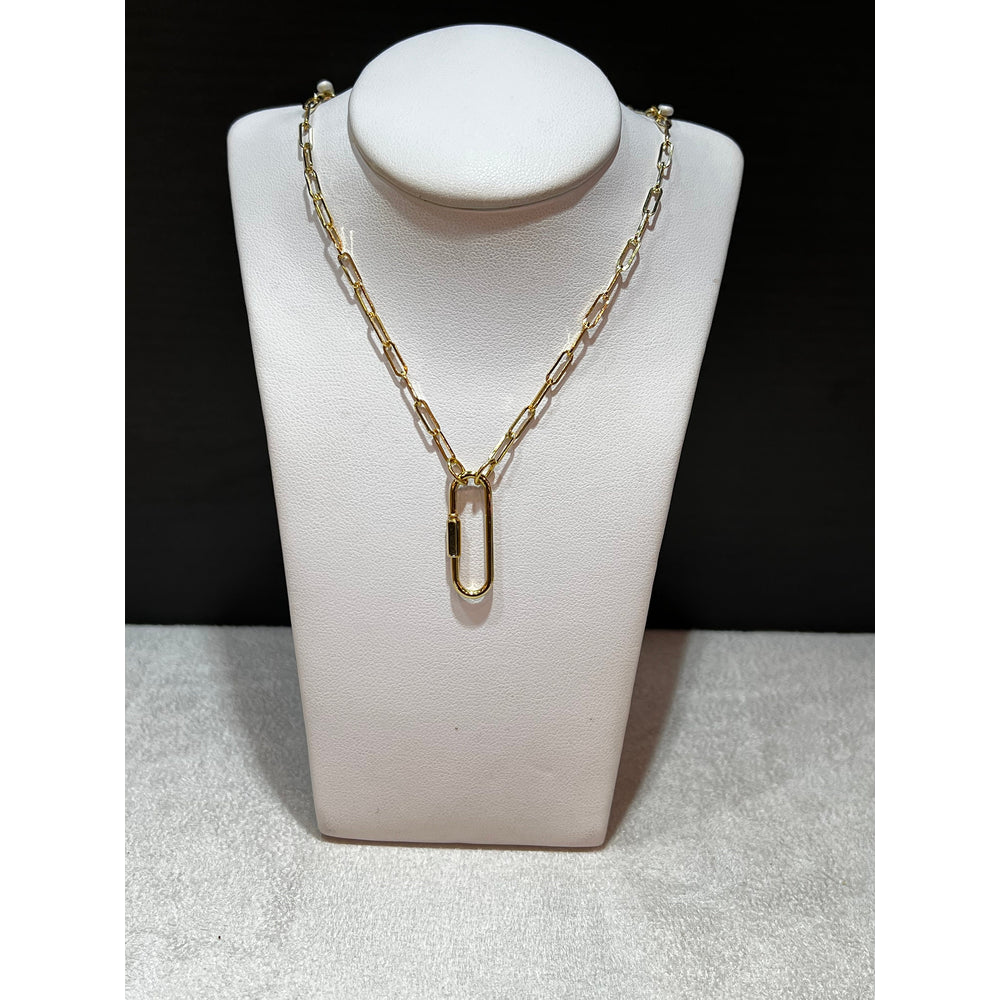 14k Yellow Gold Paperclip Link Necklace with Pendant: Charm Option