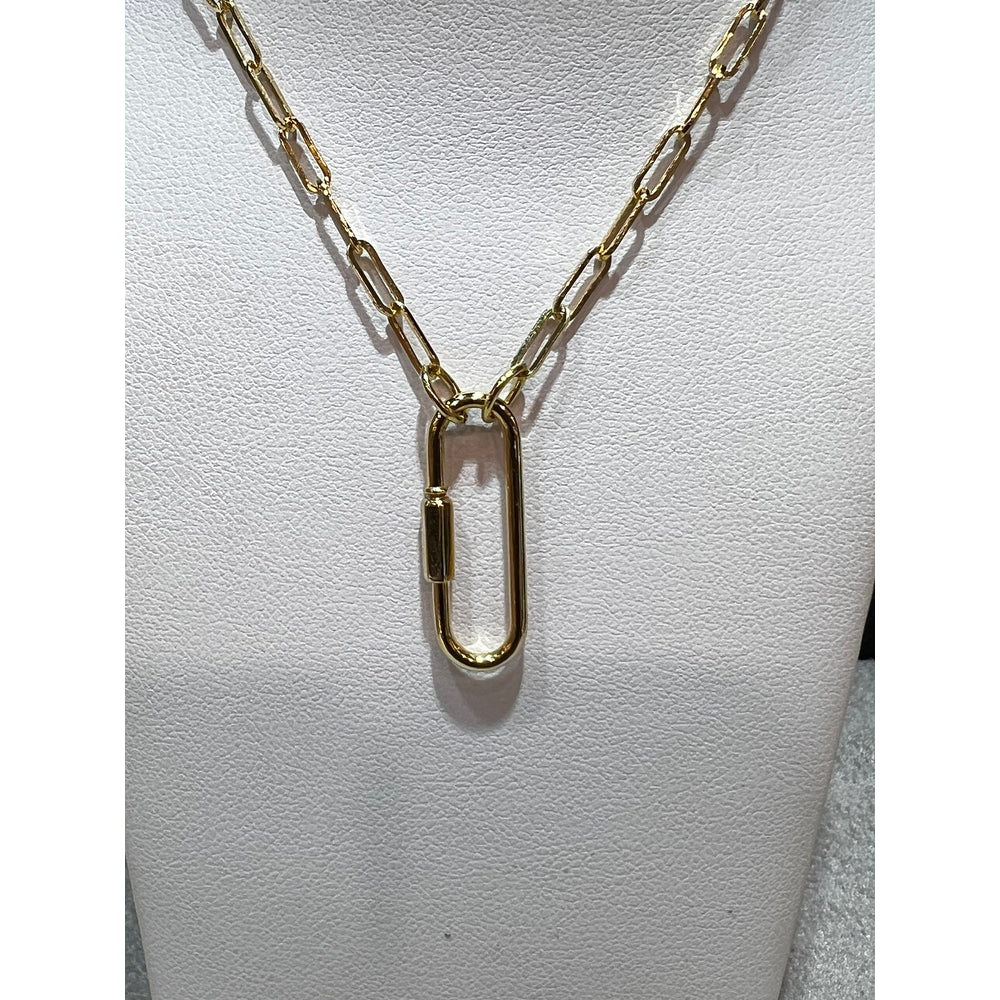 14k Yellow Gold Paperclip Link Necklace with Pendant: Charm Option