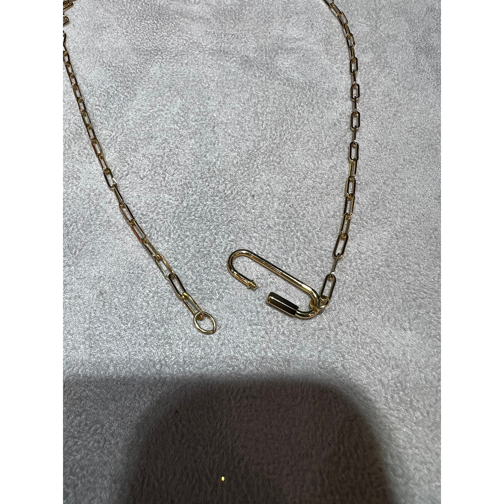 14k Yellow Gold Paperclip Link Necklace with Pendant: Charm Option