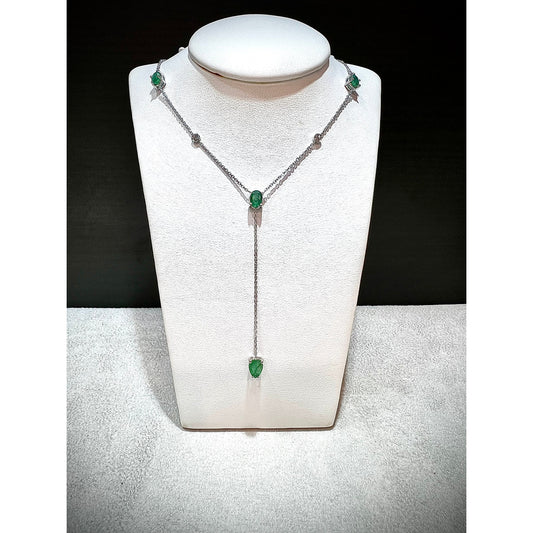 Emerald and Diamond Lariat Necklace / 14K Emerald and Diamond Lariat Necklace / 14K Emerald Necklace / May Birthstone Necklace