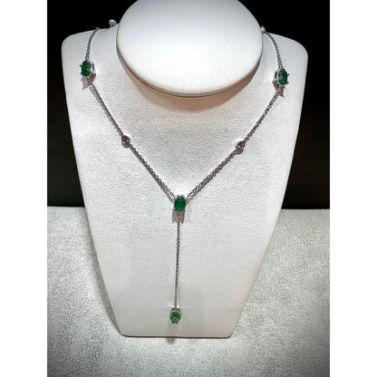 Emerald and Diamond Lariat Necklace / 14K Emerald and Diamond Lariat Necklace / 14K Emerald Necklace / May Birthstone Necklace