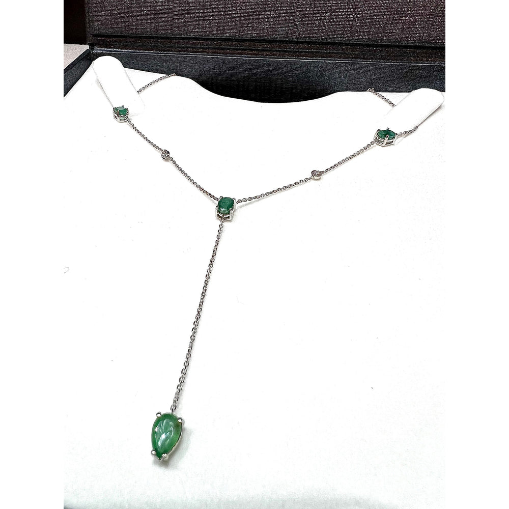 Emerald and Diamond Lariat Necklace / 14K Emerald and Diamond Lariat Necklace / 14K Emerald Necklace / May Birthstone Necklace