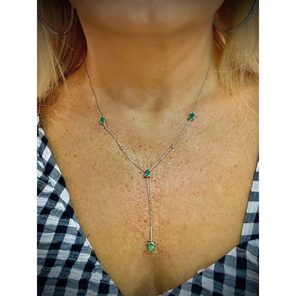 Emerald and Diamond Lariat Necklace / 14K Emerald and Diamond Lariat Necklace / 14K Emerald Necklace / May Birthstone Necklace