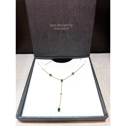 14K Emerald and Diamond Lariat Necklace / Emerald Lariat Necklace / Emerald Necklace / May birthstone Necklace / Emerald Y Necklace