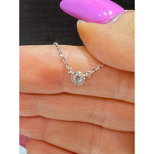 14K Round Diamond Cluster Necklace / Diamond Solitaire Necklace / 14k Gold Layered Diamond Necklace / Dainty Diamond Necklace