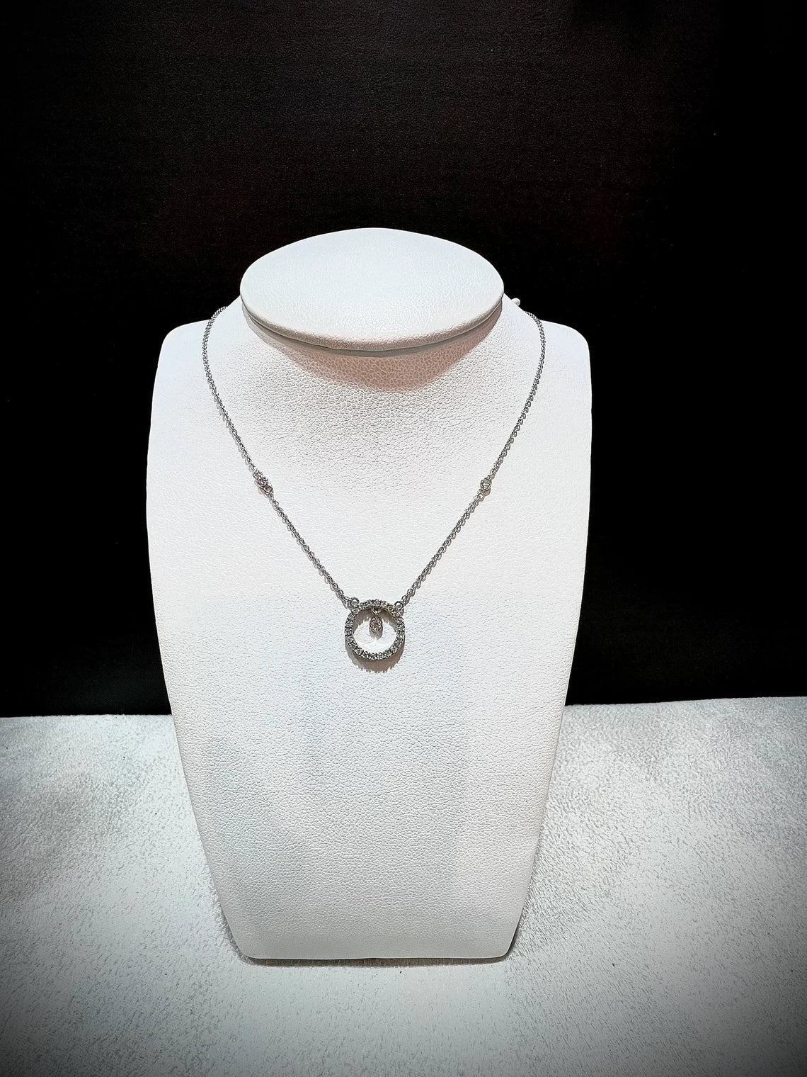 14K Natural Diamond Circle Pendant Necklace: Bezel Set Adjustable Cable Chain