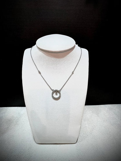 14K Natural Diamond Circle Pendant Necklace: Bezel Set Adjustable Cable Chain