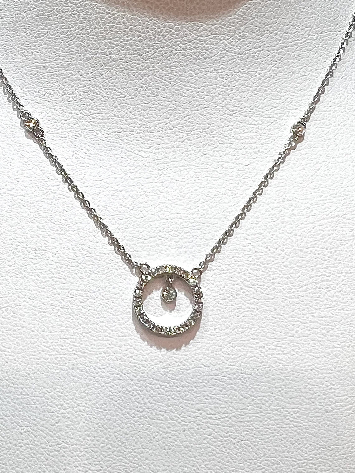 14K Natural Diamond Circle Pendant Necklace: Bezel Set Adjustable Cable Chain