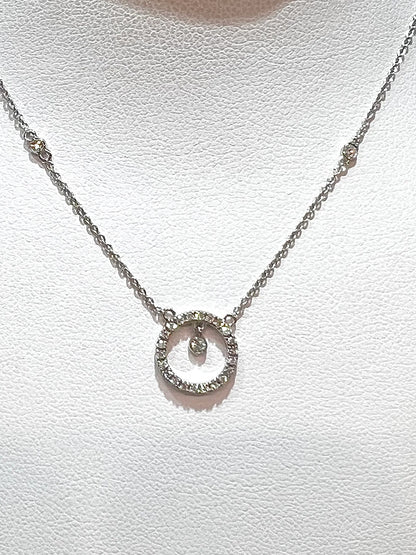 14K Natural Diamond Circle Pendant Necklace: Bezel Set Adjustable Cable Chain