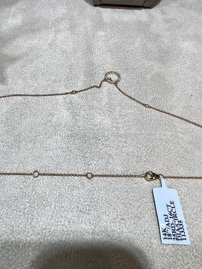 14K Natural Diamond Circle Pendant Necklace: Bezel Set Adjustable Cable Chain