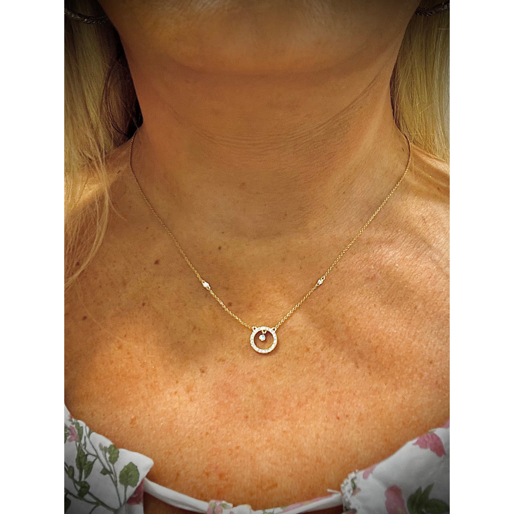 14K Diamond Circle Necklace / Diamond Circle Necklace / Gold Diamond Circle Necklace / Diamond Circle Pendant