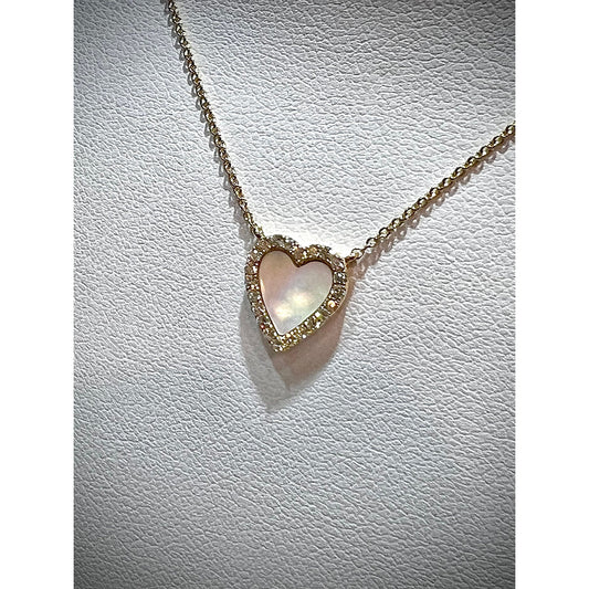 14K Mother of Pearl Diamond Heart Necklace / Mother of Pearl Heart Pendant / 14K Small Diamond Heart / Heart Necklace / Diamond Heart