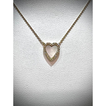 14K Mother of Pearl Diamond Heart Necklace / Mother of Pearl Heart Pendant / 14K Small Diamond Heart / Heart Necklace / Diamond Heart