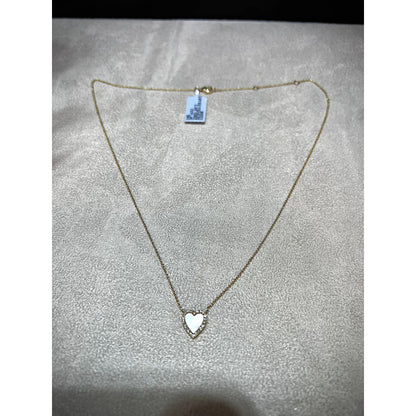 14K Mother of Pearl Diamond Heart Necklace / Mother of Pearl Heart Pendant / 14K Small Diamond Heart / Heart Necklace / Diamond Heart