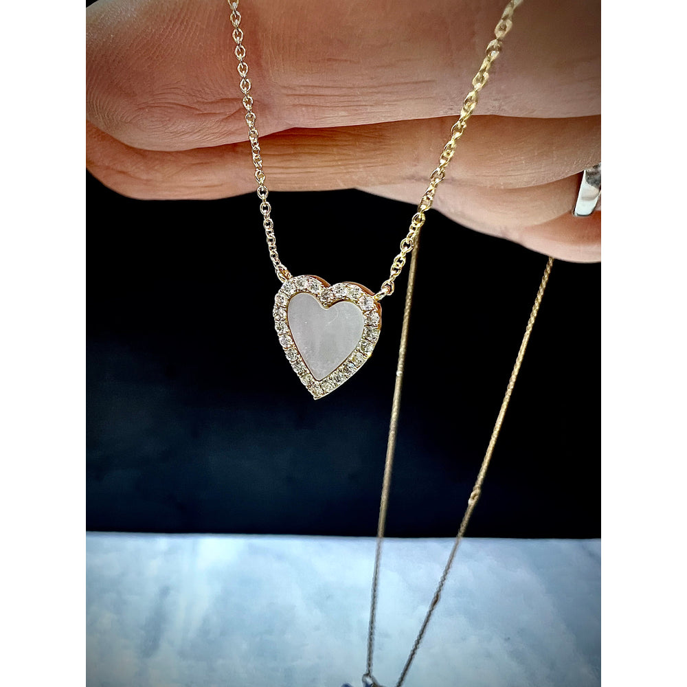 14K Mother of Pearl Diamond Heart Necklace / Mother of Pearl Heart Pendant / 14K Small Diamond Heart / Heart Necklace / Diamond Heart