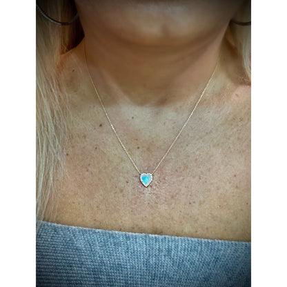 14K Mother of Pearl Diamond Heart Necklace / Mother of Pearl Heart Pendant / 14K Small Diamond Heart / Heart Necklace / Diamond Heart