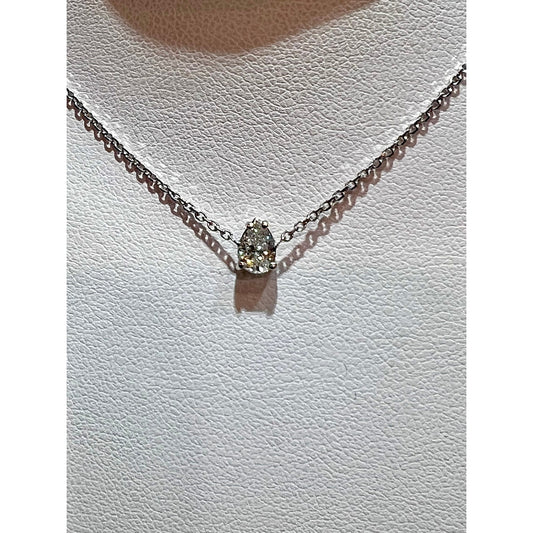 14K Pear Shape Diamond Necklace / Pear Diamond Prong Set Necklace / 14K Diamond Solitaire Necklace / Dainty Diamond Necklace