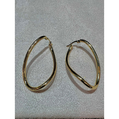 14K Yellow Gold Twist Hoop Earrings / Gold Hoop Earrings / Large Gold Hoops / 14K Twist Hoops / 14K Oval Twist Hoop Earrings / Oval Hoops