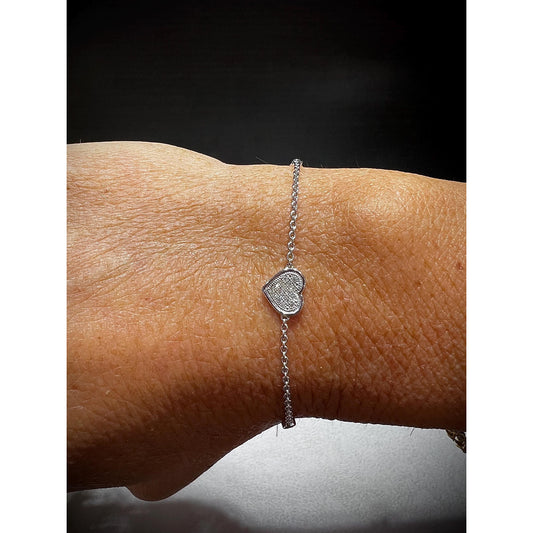 14K Diamond Heart Bracelet / Heart Bracelet / Adjustable White Gold Heart Bracelet / Diamond Heart Bracelet / 14K Heart Bracelet