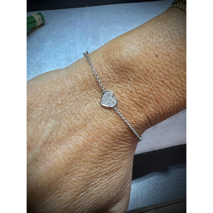 14K Diamond Heart Bracelet / Heart Bracelet / Adjustable White Gold Heart Bracelet / Diamond Heart Bracelet / 14K Heart Bracelet