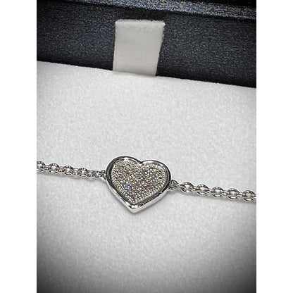 14K Diamond Heart Bracelet / Heart Bracelet / Adjustable White Gold Heart Bracelet / Diamond Heart Bracelet / 14K Heart Bracelet