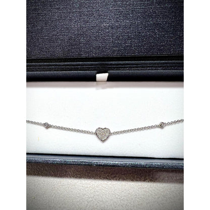 14K Diamond Heart Bracelet / Heart Bracelet / Adjustable White Gold Heart Bracelet / Diamond Heart Bracelet / 14K Heart Bracelet