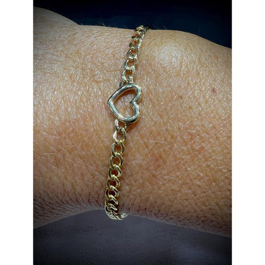 14K Heart Curb Chain Bracelet / Gold Heart Bracelet / 14K Heart Bracelet / Heart Bracelet / 14K Link Bracelet