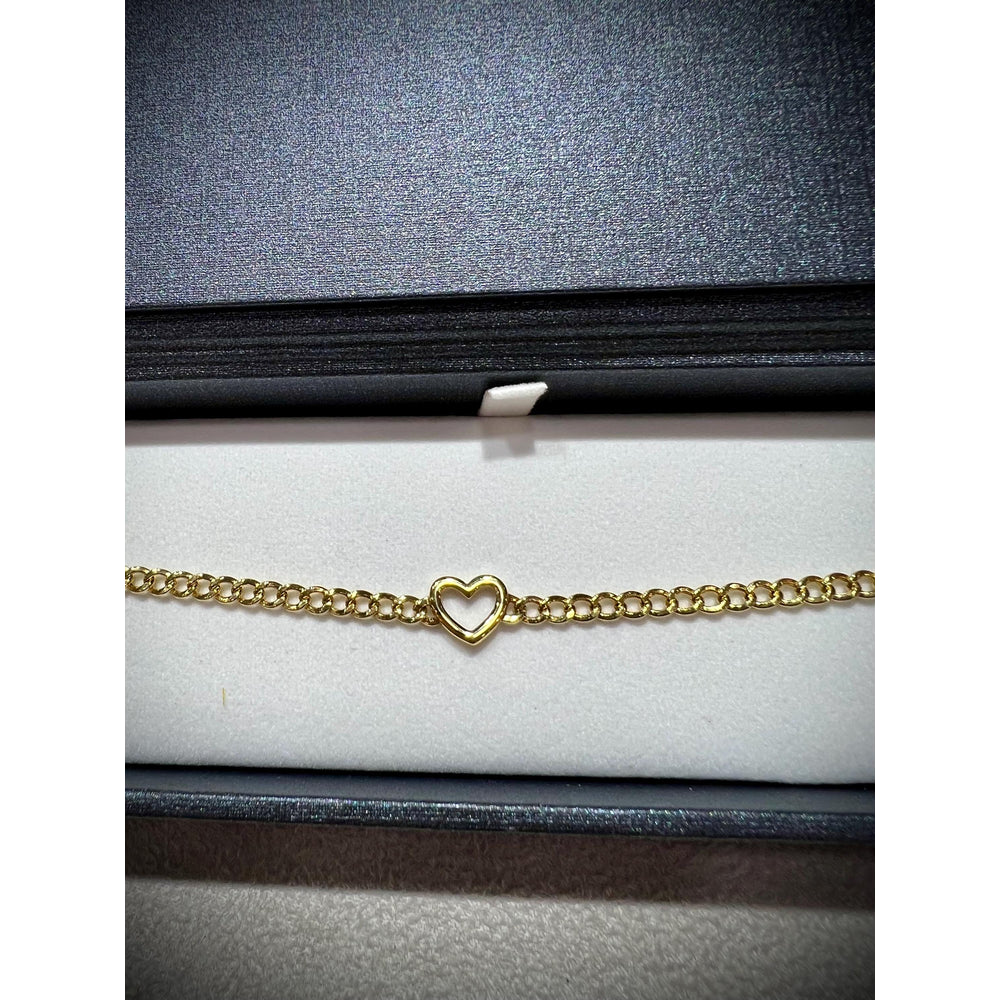 14K Heart Curb Chain Bracelet / Gold Heart Bracelet / 14K Heart Bracelet / Heart Bracelet / 14K Link Bracelet