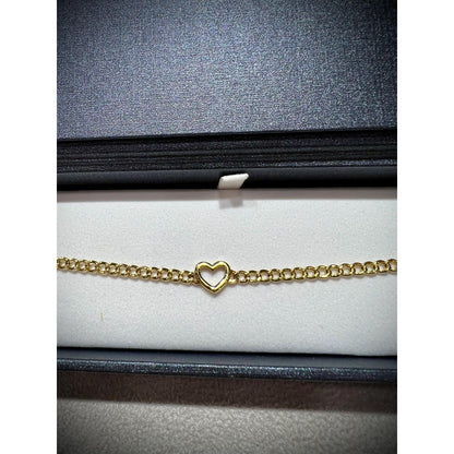 14K Heart Curb Chain Bracelet / Gold Heart Bracelet / 14K Heart Bracelet / Heart Bracelet / 14K Link Bracelet