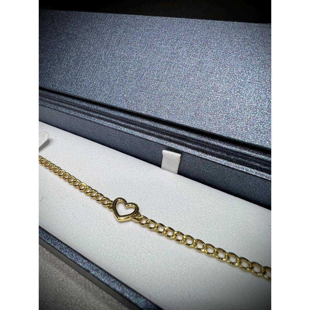 14K Heart Curb Chain Bracelet / Gold Heart Bracelet / 14K Heart Bracelet / Heart Bracelet / 14K Link Bracelet