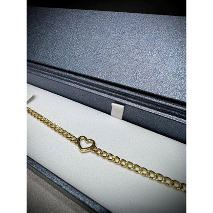 14K Heart Curb Chain Bracelet / Gold Heart Bracelet / 14K Heart Bracelet / Heart Bracelet / 14K Link Bracelet