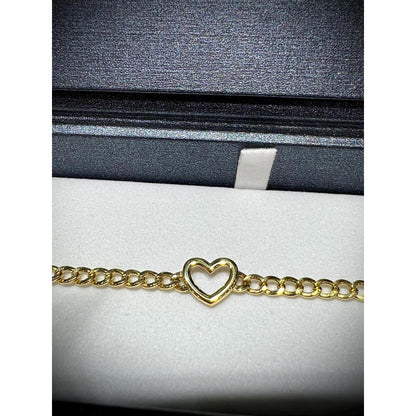 14K Heart Curb Chain Bracelet / Gold Heart Bracelet / 14K Heart Bracelet / Heart Bracelet / 14K Link Bracelet