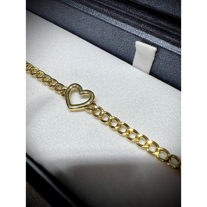 14K Heart Curb Chain Bracelet / Gold Heart Bracelet / 14K Heart Bracelet / Heart Bracelet / 14K Link Bracelet