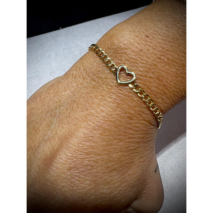 14K Heart Curb Chain Bracelet / Gold Heart Bracelet / 14K Heart Bracelet / Heart Bracelet / 14K Link Bracelet