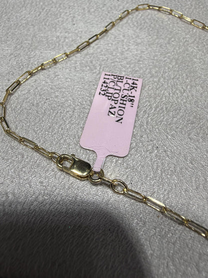 14K Yellow Gold Blue Topaz Necklace: Cushion Cut, Paperclip Chain