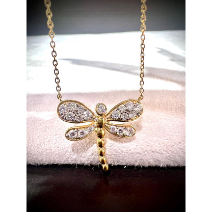 Diamond Dragonfly Necklace / Dragonfly Necklace / Diamond Dragonfly Pendant / Diamond Dragonfly 0.78ct Necklace / Gold Diamond Dragonfly