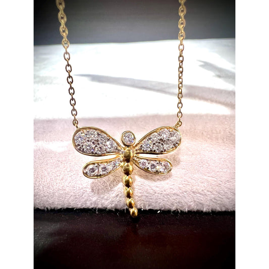 Diamond Dragonfly Necklace / Dragonfly Necklace / Diamond Dragonfly Pendant / Diamond Dragonfly 0.78ct Necklace / Gold Diamond Dragonfly