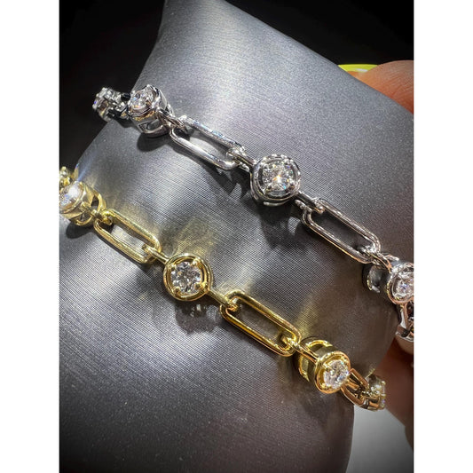 Diamond Link Bracelet / Diamond Bracelet / Diamond 0.75 Carat Bracelet/ Link Bracelet with Round Bezel Set Diamonds / Gold Diamond Bracelet