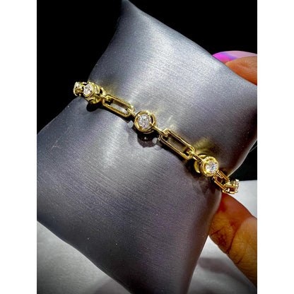 Diamond Link Bracelet / Diamond Bracelet / Diamond 0.75 Carat Bracelet/ Link Bracelet with Round Bezel Set Diamonds / Gold Diamond Bracelet