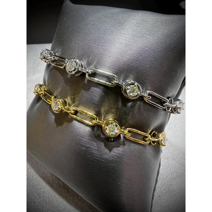Diamond Link Bracelet / Diamond Bracelet / Diamond 0.75 Carat Bracelet/ Link Bracelet with Round Bezel Set Diamonds / Gold Diamond Bracelet