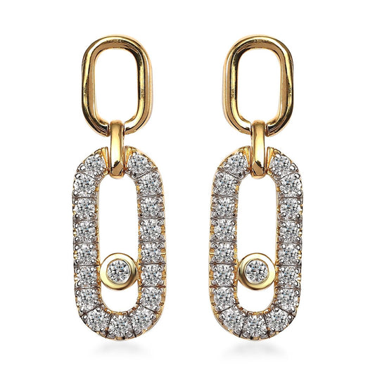 Diamond Dangle Oval Earrings/ Gold Diamond Dangle Earrings/ Diamond Earrings/ Dangle Earrings
