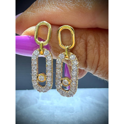 Diamond Dangle Oval Earrings/ Gold Diamond Dangle Earrings/ Diamond Earrings/ Dangle Earrings