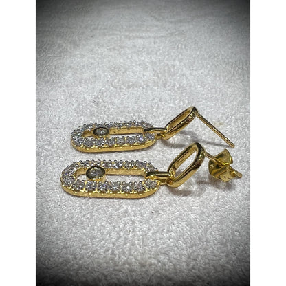 Diamond Dangle Oval Earrings/ Gold Diamond Dangle Earrings/ Diamond Earrings/ Dangle Earrings