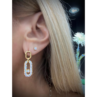 Diamond Dangle Oval Earrings/ Gold Diamond Dangle Earrings/ Diamond Earrings/ Dangle Earrings