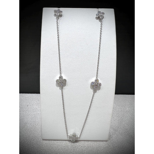 Diamond Flower Station Necklace / Flower Necklace / Diamond Flower 1.00CT Necklace / Diamond Station Necklace / Silver Flower Necklace