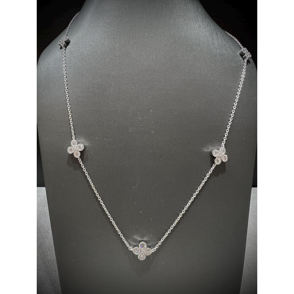 Diamond Flower Station Necklace / Flower Necklace / Diamond Flower 1.00CT Necklace / Diamond Station Necklace / Silver Flower Necklace